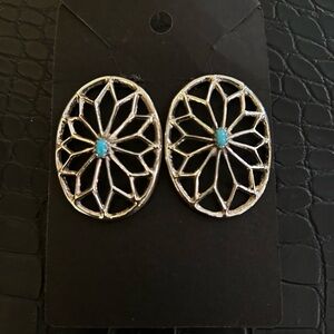 Silver and Turquoise Oval Earrings